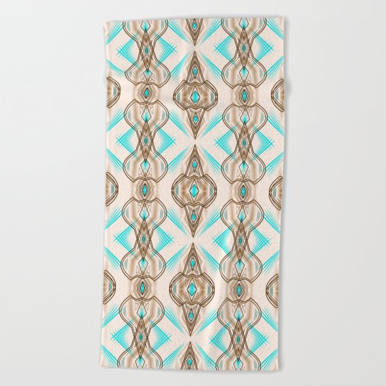 Art Deco . Turquoise brown white . Beach Towel