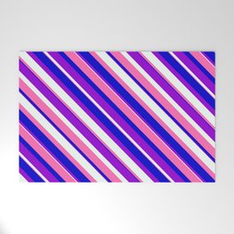 [ Thumbnail: Dark Violet, Mint Cream, Hot Pink, and Blue Colored Stripes/Lines Pattern Welcome Mat ]