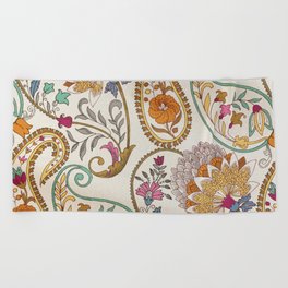 Granny's Gilded Gold Brown Floral Paisley Beach Towel