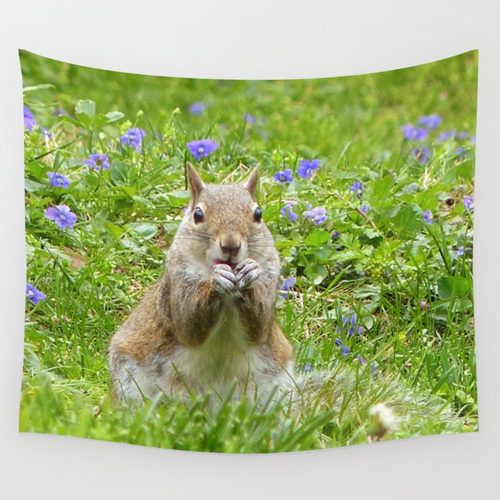 Squirrel Amongst Wild Violets Wall Tapestry