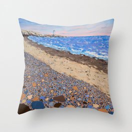 Seaside Popples with Lighthouse Throw Pillow