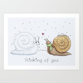 Thinking of You - Winter Snow Snail Art Print