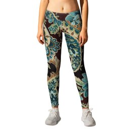 Brown Turquoise Paisley Floral Leggings