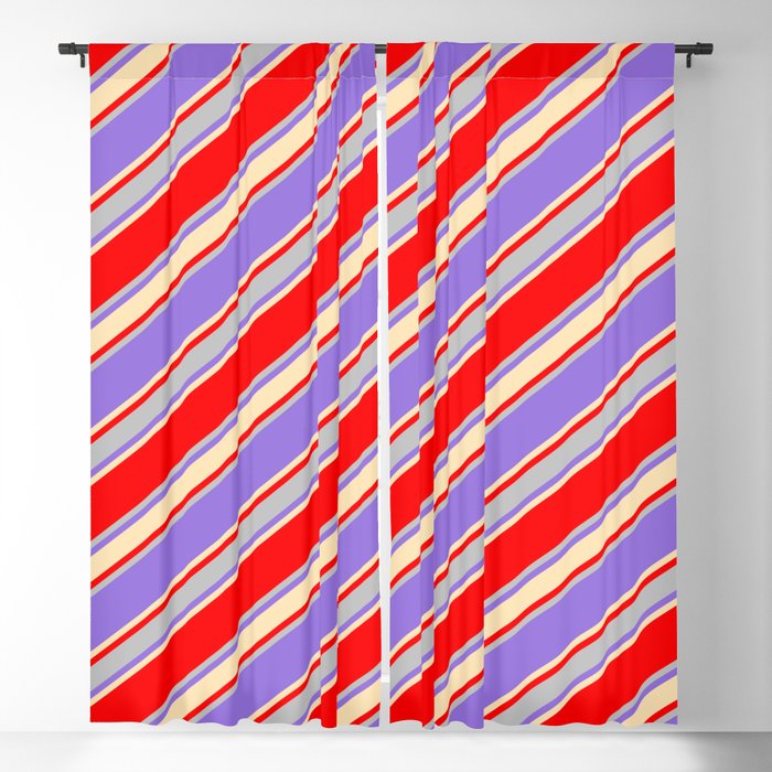 Red, Grey, Purple & Beige Colored Stripes/Lines Pattern Blackout Curtain