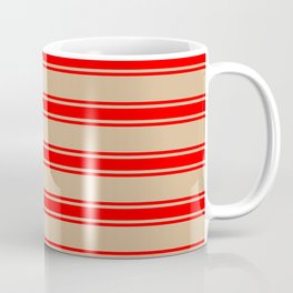 [ Thumbnail: Tan & Red Colored Lines Pattern Coffee Mug ]