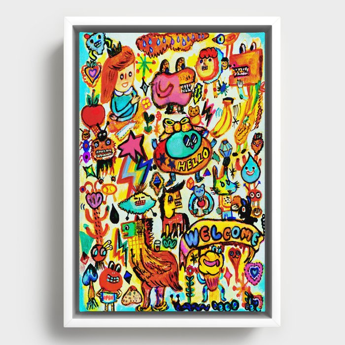 Monster Hello party Framed Canvas