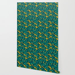 Buttercup Floral Pattern- Yellow & Teal Wallpaper