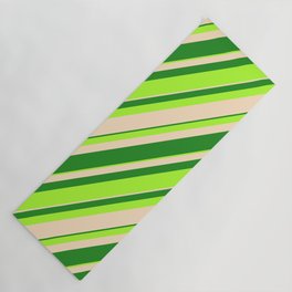 [ Thumbnail: Forest Green, Light Green, and Bisque Colored Striped/Lined Pattern Yoga Mat ]