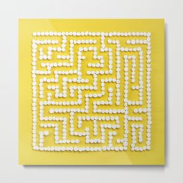 Mini Marshmallow Maze Metal Print | Photo, Film, Thingsorganizedneatly, Maze, Color, Yellow, Marshmallows, Flatlay, Grid, Other 