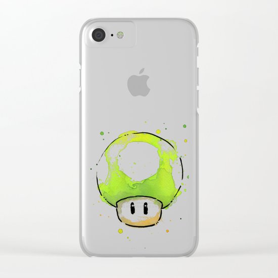 1UP Green Mushroom Painting Mario Gaming Geek Videogame Art Clear iPhone Case