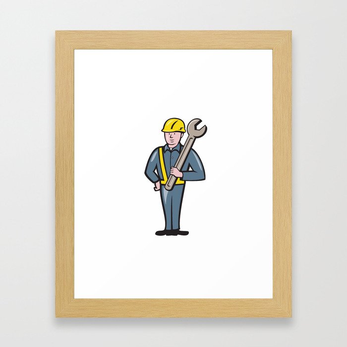 Construction Worker Spanner Isolated Cartoon Framed Art Print
