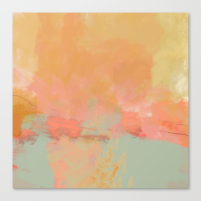 abstract peach sky on mint sea Canvas Print