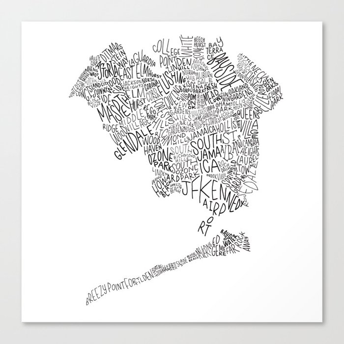 Queens - Hand Lettered Map Leinwanddruck Queens - Hand Lettered Map Leinwanddruck