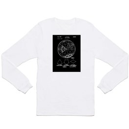Buckminster Fuller 1961 Geodesic Structures Patent - White on Black Long Sleeve T-shirt