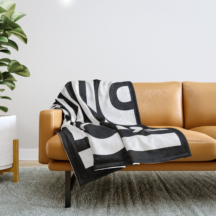 Mid Century Modern Abstract Composition 114 Black and White Throw Blanket