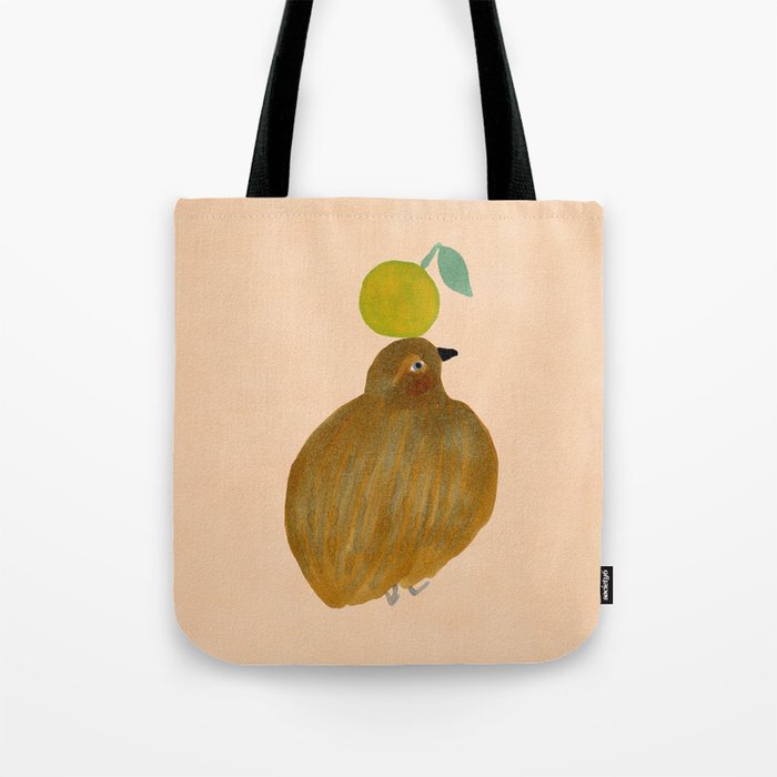 Fat Round Bird and Orange - Brown and Pink Tote Bag