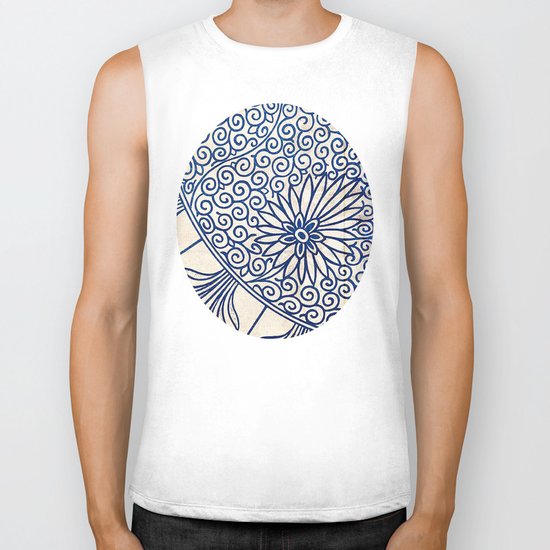 Blue Oriental Vintage Tile 01 Biker Tank