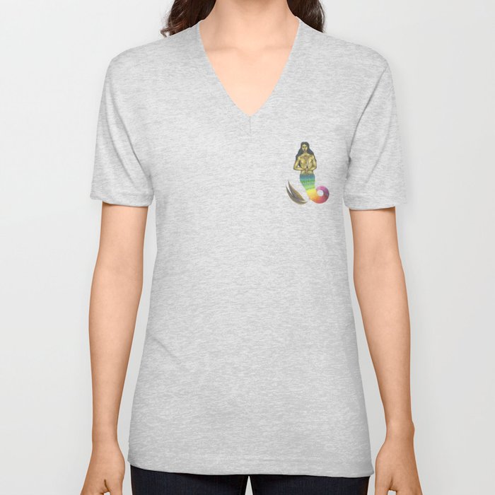 armed mermaid with long hair V Neck T Shirt