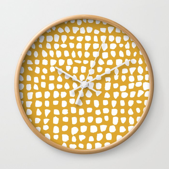 Dots (Mustard Yellow) Wall Clock by Summer Sun Home Art Society6