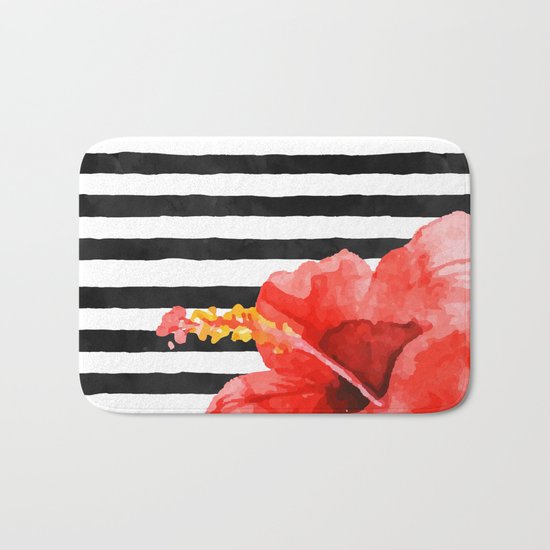 Tropical flower on stripes Bath Mat