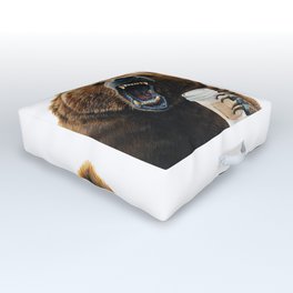 " Grizzly Mornings " give that bear some coffee Outdoor Floor Cushion