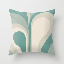 Retro Groovy Abstract Design in Teal, Light Green and Neutral Tones Throw Pillow