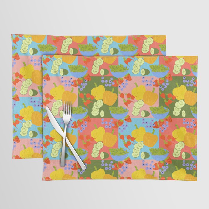 Mid-Century Modern Mixed Summer Fruits and Vegetables Placemat