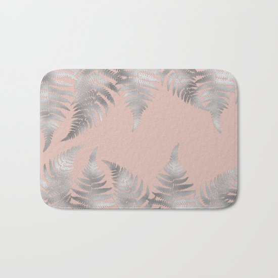 Silver fern leaves on rosegold background - abstract pattern Bath Mat