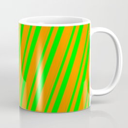 [ Thumbnail: Lime and Dark Orange Colored Stripes/Lines Pattern Coffee Mug ]