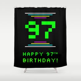 [ Thumbnail: 97th Birthday - Nerdy Geeky Pixelated 8-Bit Computing Graphics Inspired Look Shower Curtain ]