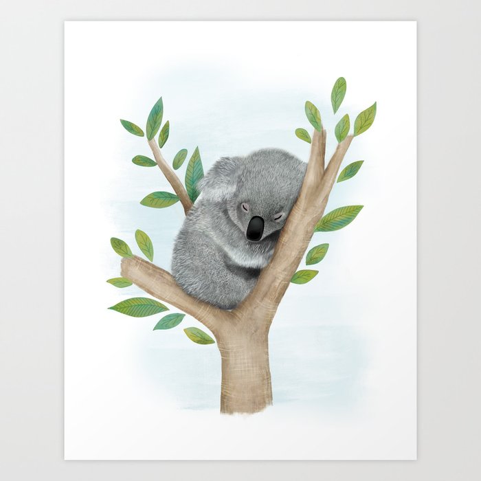Sleeping Koala Bear Art Print by Hooray Creative