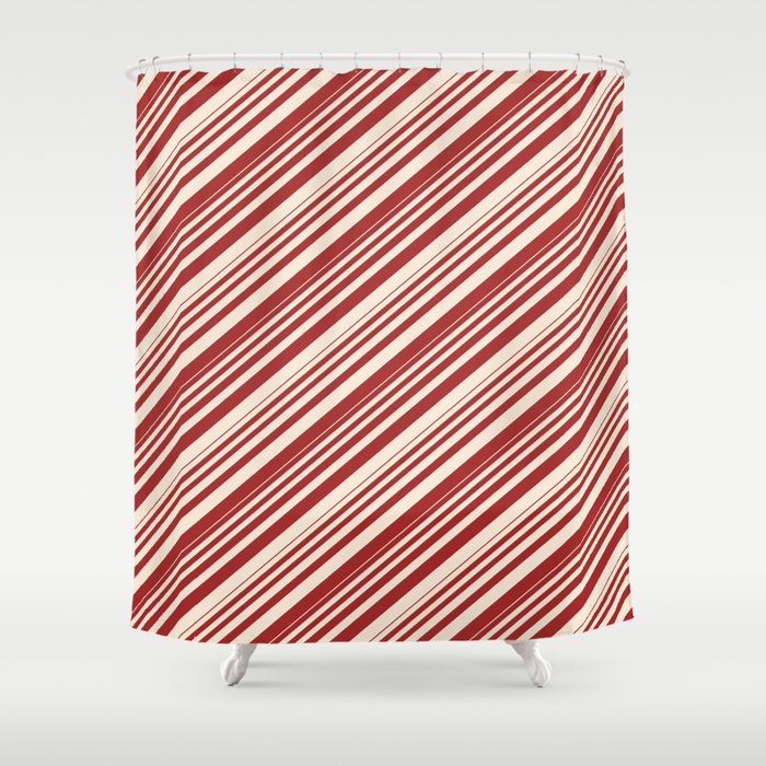 Brown & Beige Colored Lined Pattern Shower Curtain