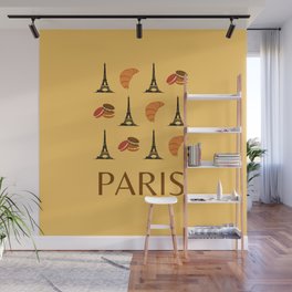 Paris Eiffel Tower Retro Modern Boho Art Decor Yellow Mustard Illustration  Wall Mural