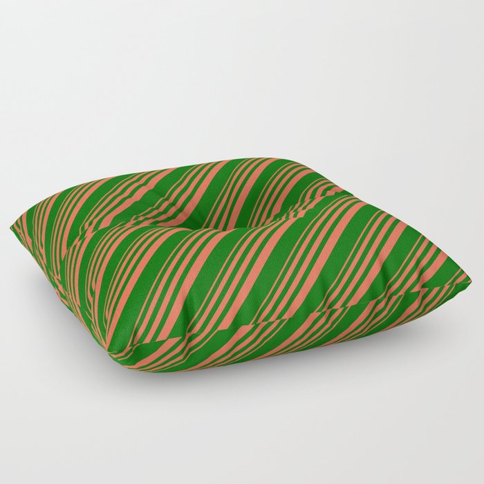 Red and Dark Green Colored Stripes Pattern Floor Pillow