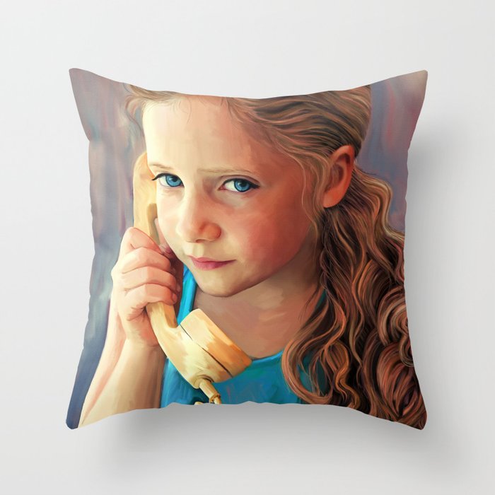 The Confidante - painting of a young girl on the phone Throw Pillow