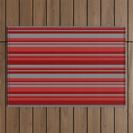 [ Thumbnail: Red, Maroon, and Gray Colored Stripes Pattern Outdoor Rug ]