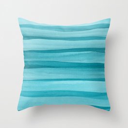 Teal Watercolor Lines Pattern Throw Pillow