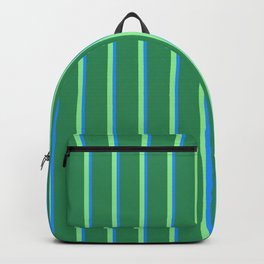[ Thumbnail: Light Green, Blue & Sea Green Colored Lines Pattern Backpack ]