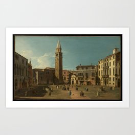 Canaletto (Giovanni Antonio Canal) - Campo Sant'Angelo, Venice (1730s) Art Print | Dogs, Painting, Towers, Oilpaintings, Oilpainting, Oiloncanvas, Towns, Venice, Wells 