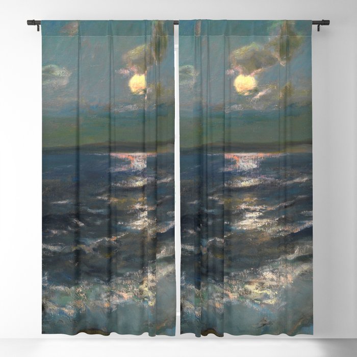 Twilight Moon coastal nautical landscape painting by Julius Olsson Blackout Curtain