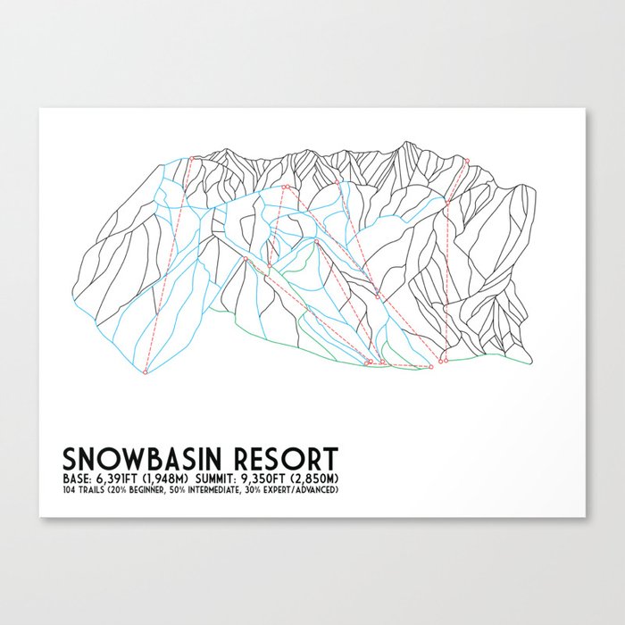 Snowbasin, UT - Minimalist Trail Art Canvas Print