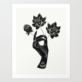 Hand holding lotus flowers  Art Print