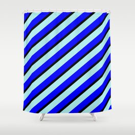 [ Thumbnail: Turquoise, Blue, and Black Colored Lines Pattern Shower Curtain ]