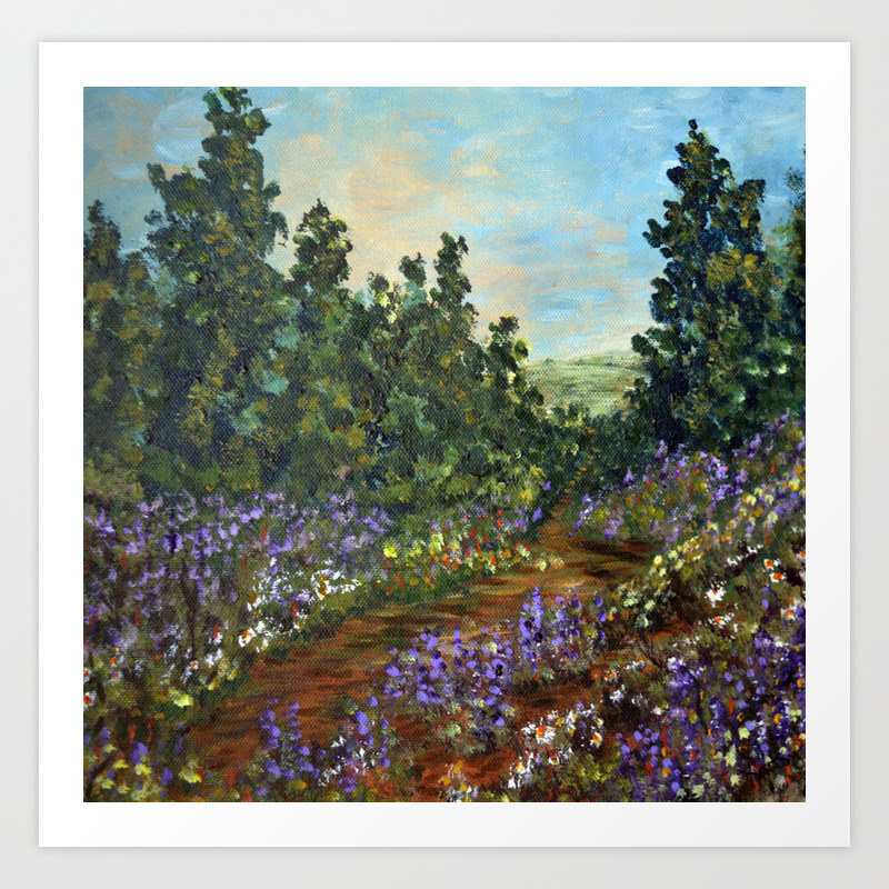 Mountain Wildflowers Impressionism Landscape Painting Art Print