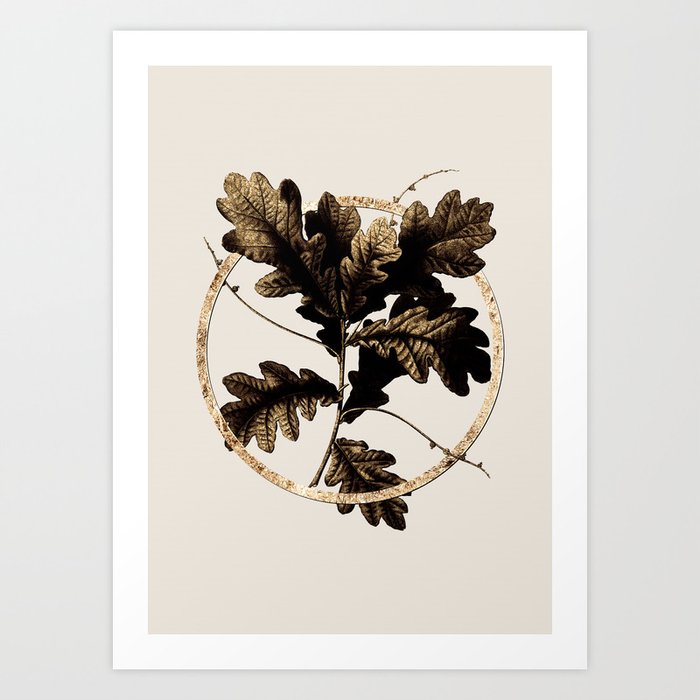 Gold Ring English Oak Glitter Botanical Illustration Art Print