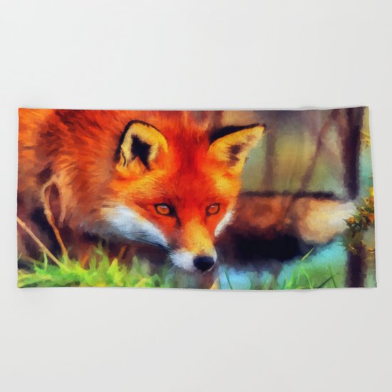 Watercolor Fox Beach Towel