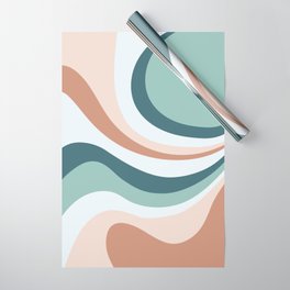Retro Abstract Waves Teal, Light Blue, Blush Pink and Salmon Wrapping Paper