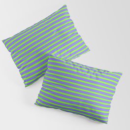 [ Thumbnail: Green and Medium Slate Blue Colored Stripes/Lines Pattern Pillow Sham ]