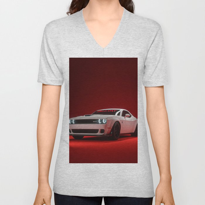 Challenger SRT Demon Hellcat American Muscle Car Classic automobile transporation color photograph / photography vintage poster posters V Neck T Shirt