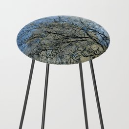 Vintage abstract leafless tree on blue sky Counter Stool